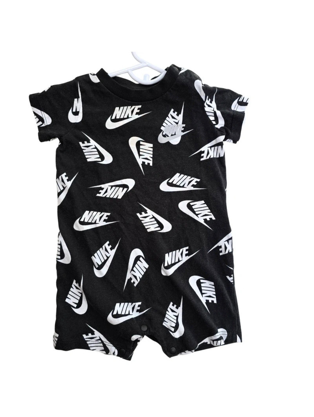 Nike Allover Swoosh Logo Romper | Baby 3-6 Months | Black & White